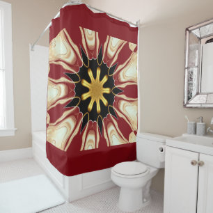 Achempong: Starburst   Deep Crimson & Gold Luxury  Shower Curtain
