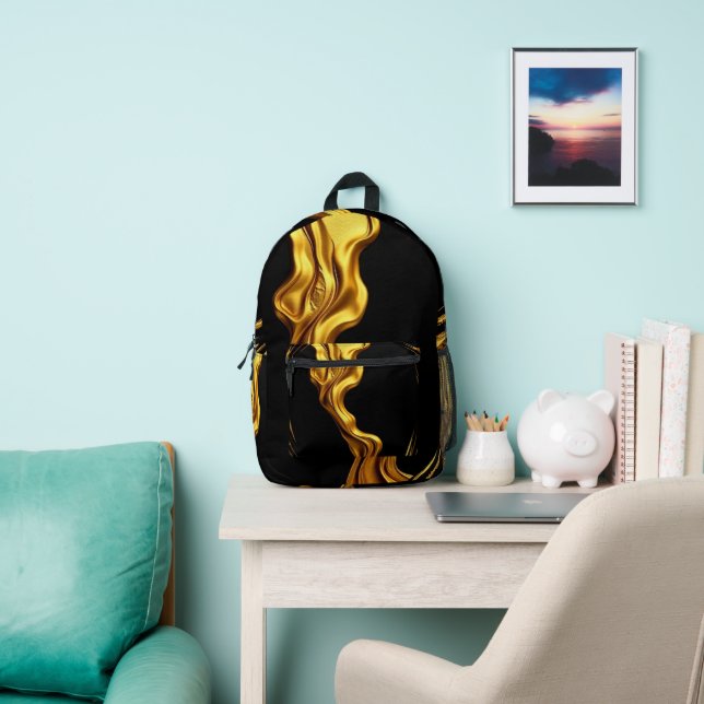 Achempong Swirl Liquid Gold Black Monochrome   Printed Backpack (Insitu)