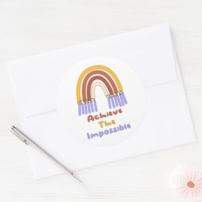 Achieve impossible motivational colourful rainbow classic round sticker (Envelope)