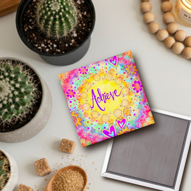 Achieve Pretty Fun Floral Modern Inspirivity Magnet (Creator Uploaded)