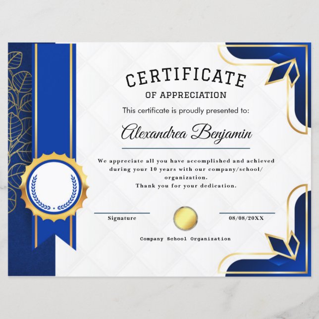 Achievement Appreciate Certificate (Front)