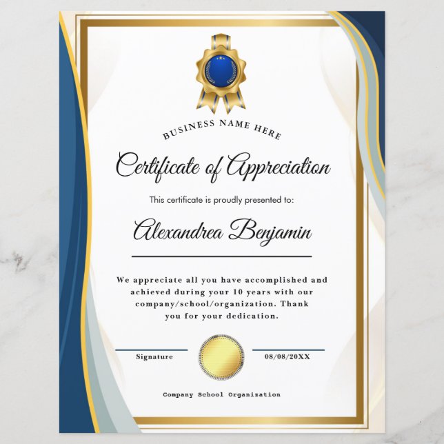 Achievement Appreciate Certificate (Front)