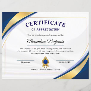 Achievement Appreciate Gold Blue Certificate