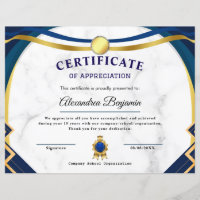 Achievement Appreciate Gold Blue Certificate