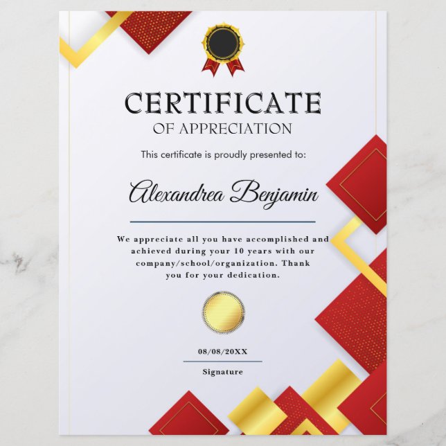 Achievement Appreciate Gold Blue Certificate (Front)