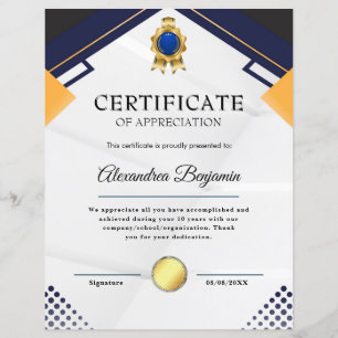 Achievement Appreciate Gold Blue Certificate