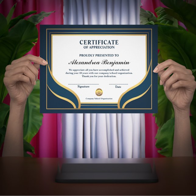 Achievement Appreciate Gold Blue Certificate  (Achievement Appreciate Gold Blue Certificate to show your appreciation for all they have done. )