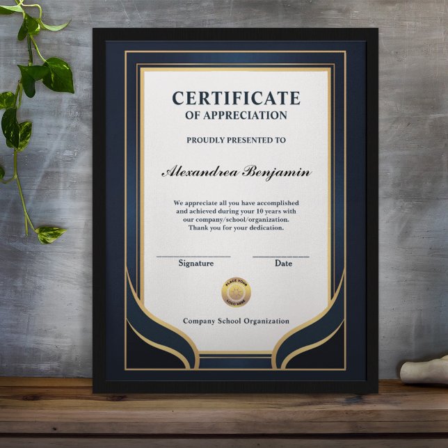 Achievement Appreciate Gold Blue Certificate  (Creator Uploaded)