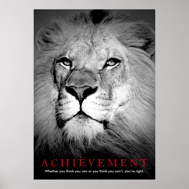 Achievement Motivational Black Red & White Lion Poster (Front)