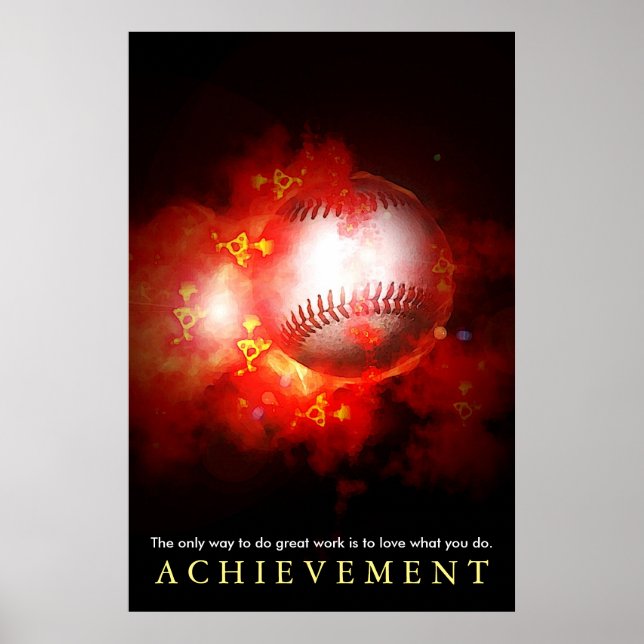 Achievement Motivational Flaming Baseball Poster (Front)