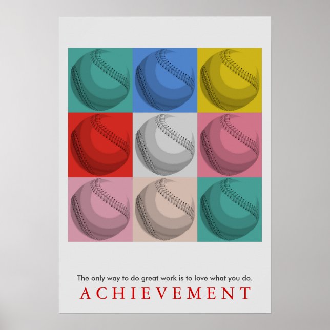Achievement Motivational Retro Baseball Pop Art Poster (Front)