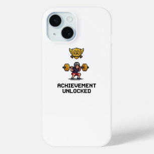 Achievement Unlocked Level 99 Pixel Gym Motivation iPhone 15 Case