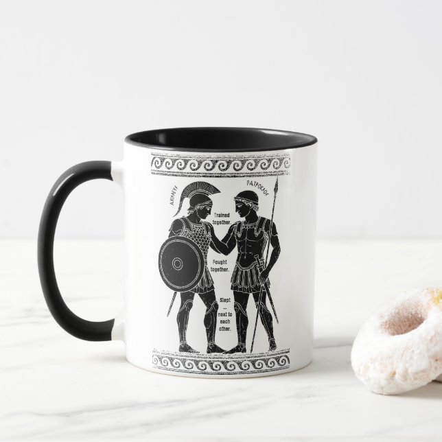 Achilles & Patroclus: Ancient Greek Queer Art Mug (With Donut)