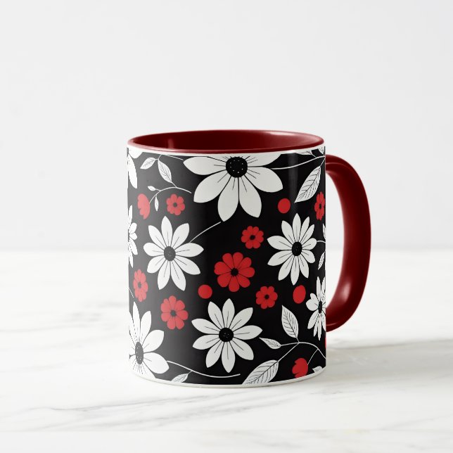 achromatic floral pattern mug cup (Front Right)