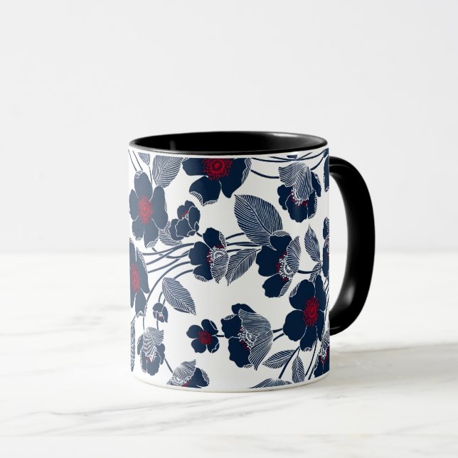 Achromatic flower pattern mug cup (Front Right)