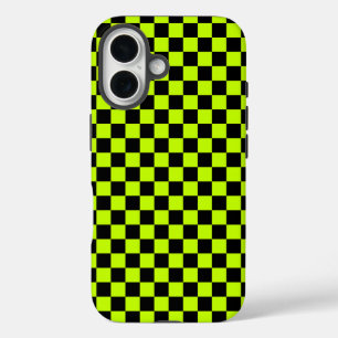Acid green black checkerboard pattern iPhone 16 case