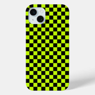 Acid green black checkerboard pattern iPhone 15 mini case