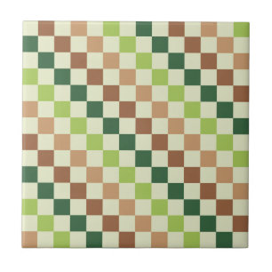 Acid green black checkerboard pattern ceramic tile