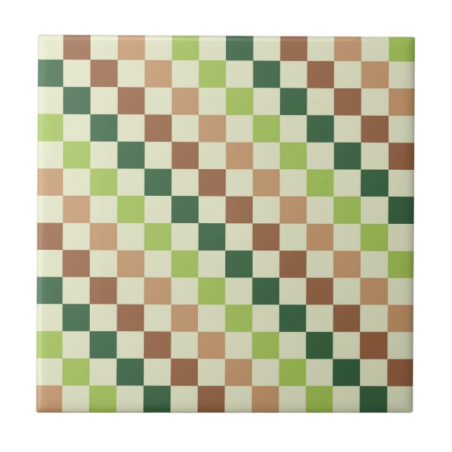 Acid green black checkerboard pattern ceramic tile (Front)
