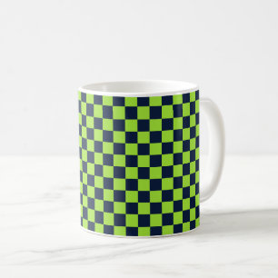 Acid green black checkerboard pattern coffee mug