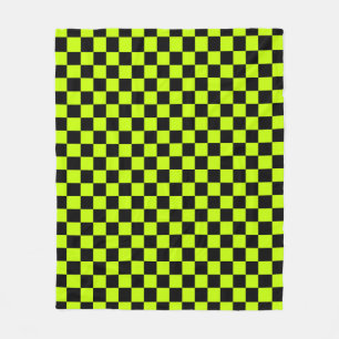 Acid green black checkerboard pattern fleece blanket