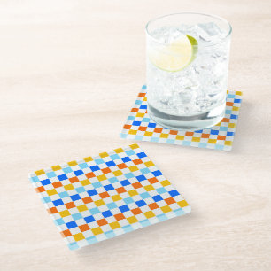 Acid green black checkerboard pattern glass coaste coaster