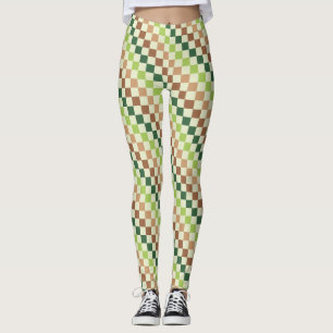 Acid green black checkerboard pattern leggings