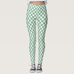 Acid green black checkerboard pattern leggings
