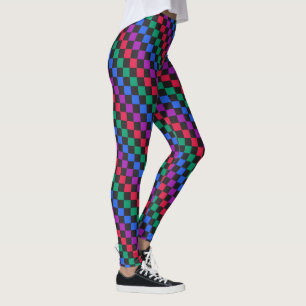 Acid green black checkerboard pattern leggings