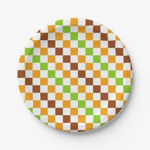 Acid green black checkerboard pattern paper plates