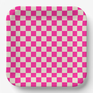 Acid green black checkerboard pattern paper plates