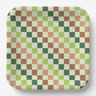 Acid green black checkerboard pattern paper plates
