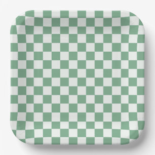 Acid green black checkerboard pattern paper plates