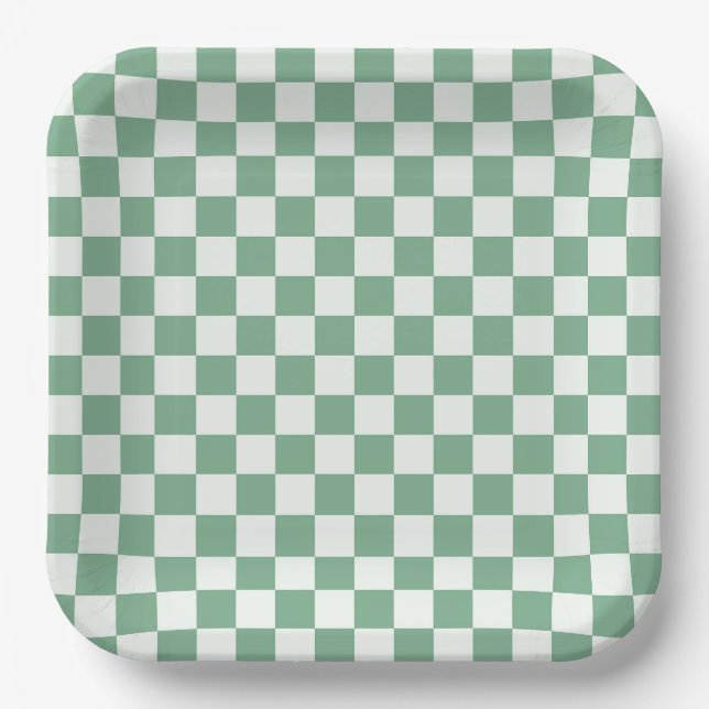 Acid green black checkerboard pattern paper plates (Front)
