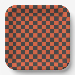 Acid green black checkerboard pattern paper plates