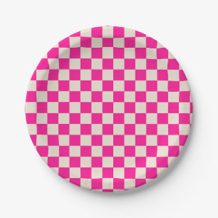 Acid green black checkerboard pattern paper plates