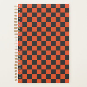 Acid green black checkerboard pattern planner