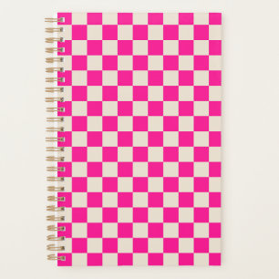 Acid green black checkerboard pattern planner