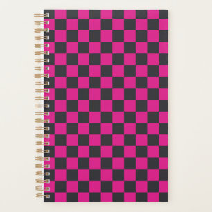 Acid green black checkerboard pattern planner