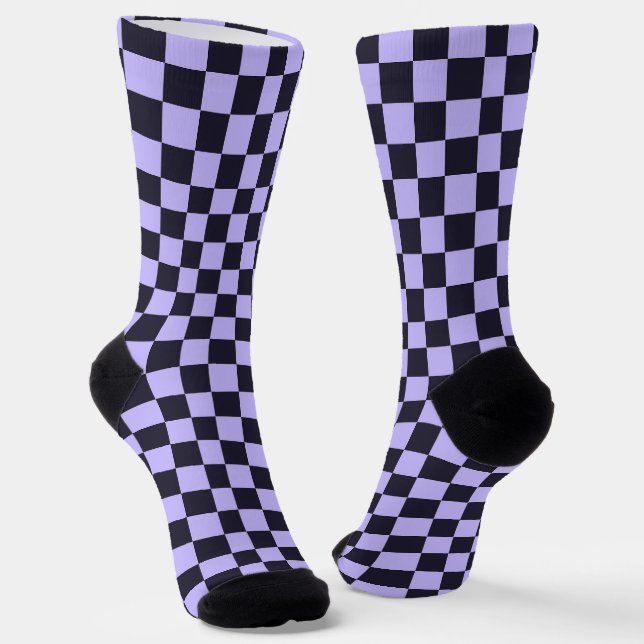 Acid green black checkerboard pattern socks (Angled)