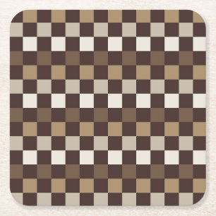 Acid green black checkerboard pattern square paper coaster
