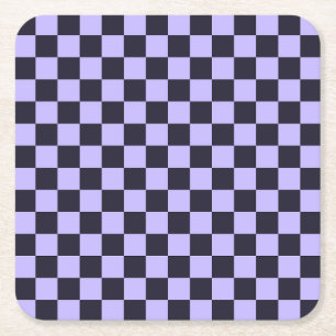 Acid green black checkerboard pattern square paper coaster