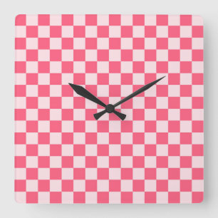 Acid green black checkerboard pattern square wall clock