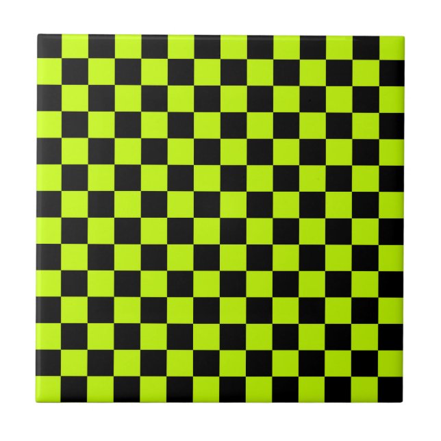 Acid green black checkerboard pattern tile (Front)