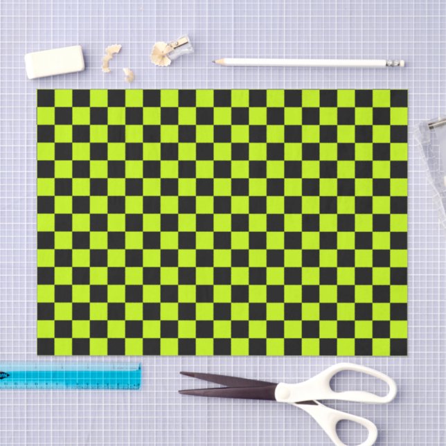 Acid green black checkerboard pattern tissue paper (Craft)