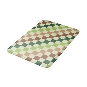 Acid green black chequerboard pattern bath mat