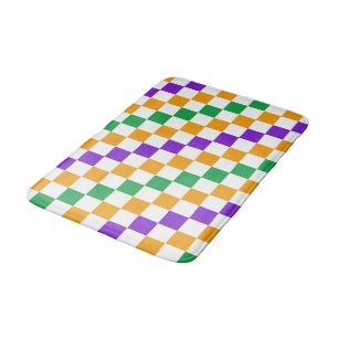Acid green black chequerboard pattern bath mat