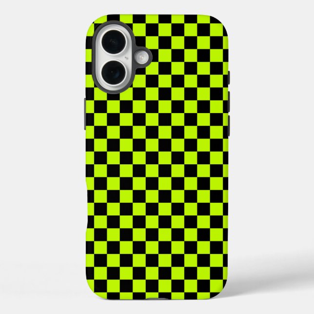 Acid green black chequerboard pattern Case-Mate iPhone case (Back)