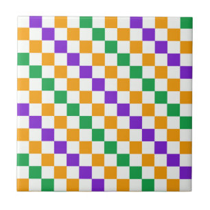 Acid green black chequerboard pattern ceramic tile