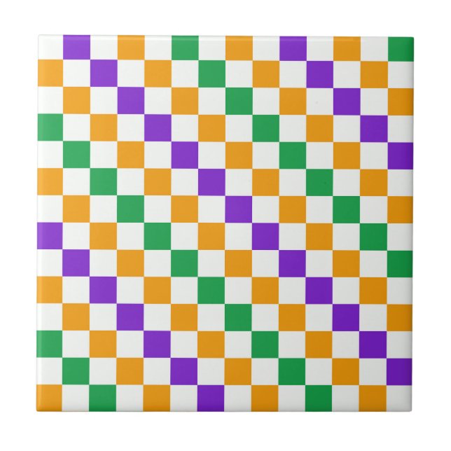 Acid green black chequerboard pattern ceramic tile (Front)
